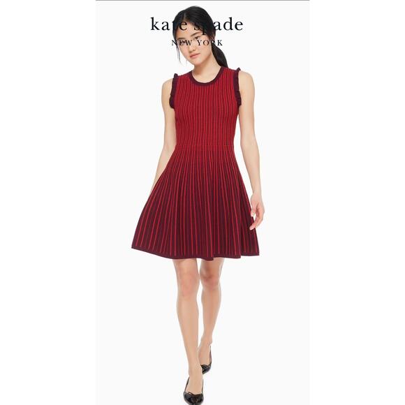 Kate Spade Dresses & Skirts - Kate Spade New York Textured-Stripe Knit Fit & Flare Red Burgundy Dress Sz XL